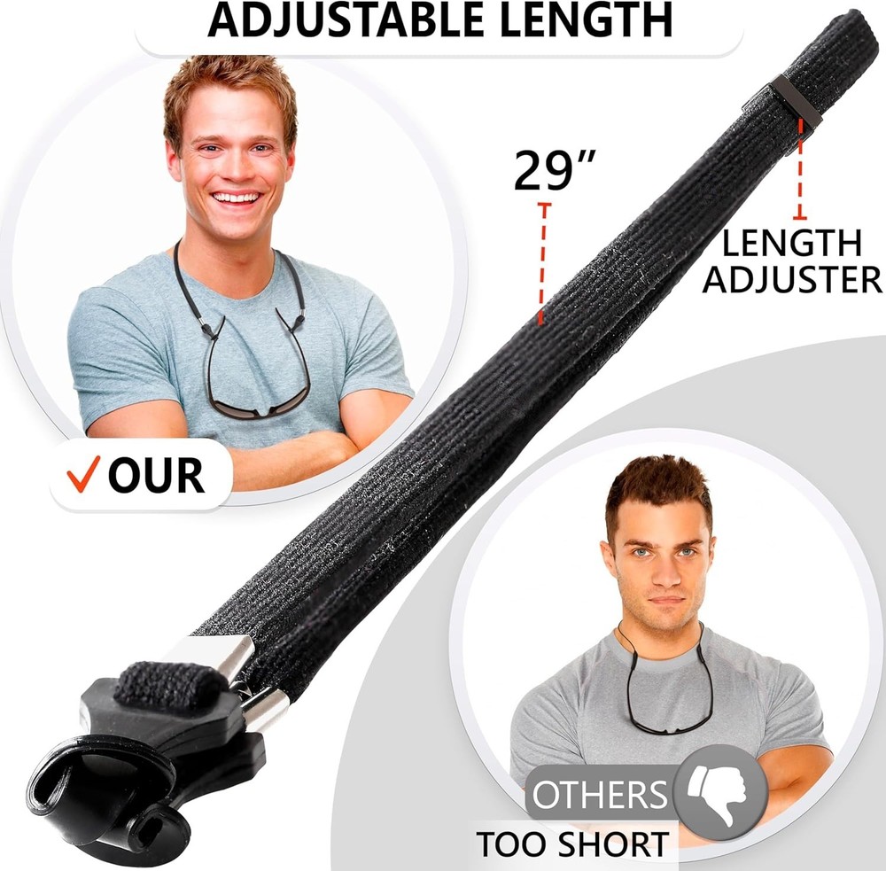 Eye Glasses String Holder Strap in Black, Classic Style, 27 inch adjustable, ...