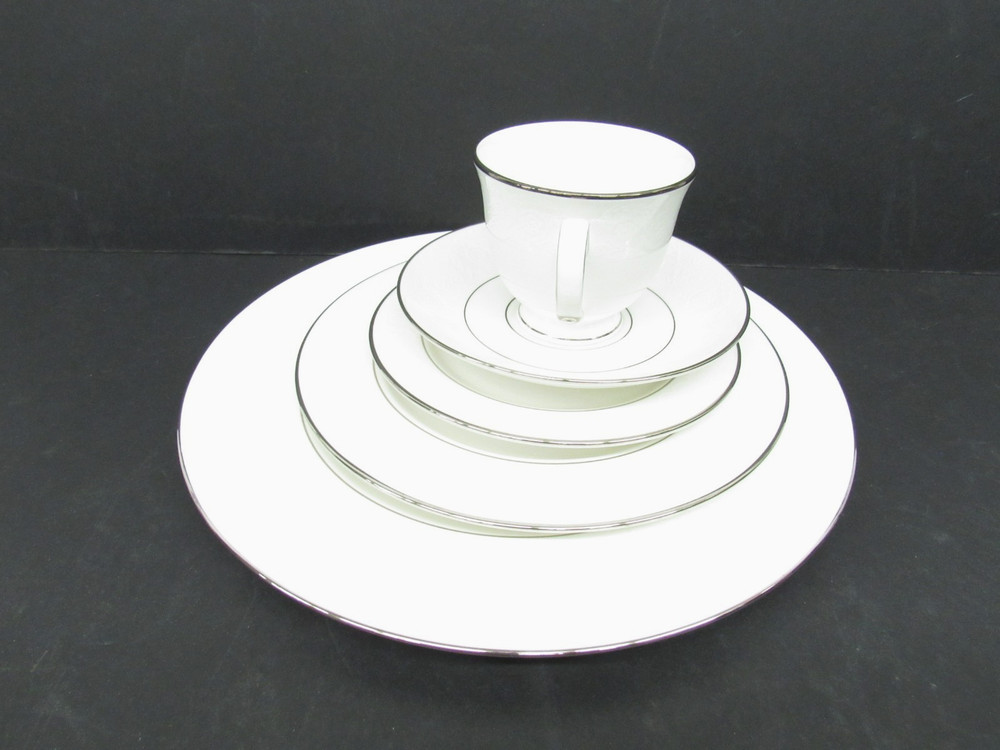Lenox Artemis White & Silver Bone China Tea Cup Plates 5pc Single Place Setting