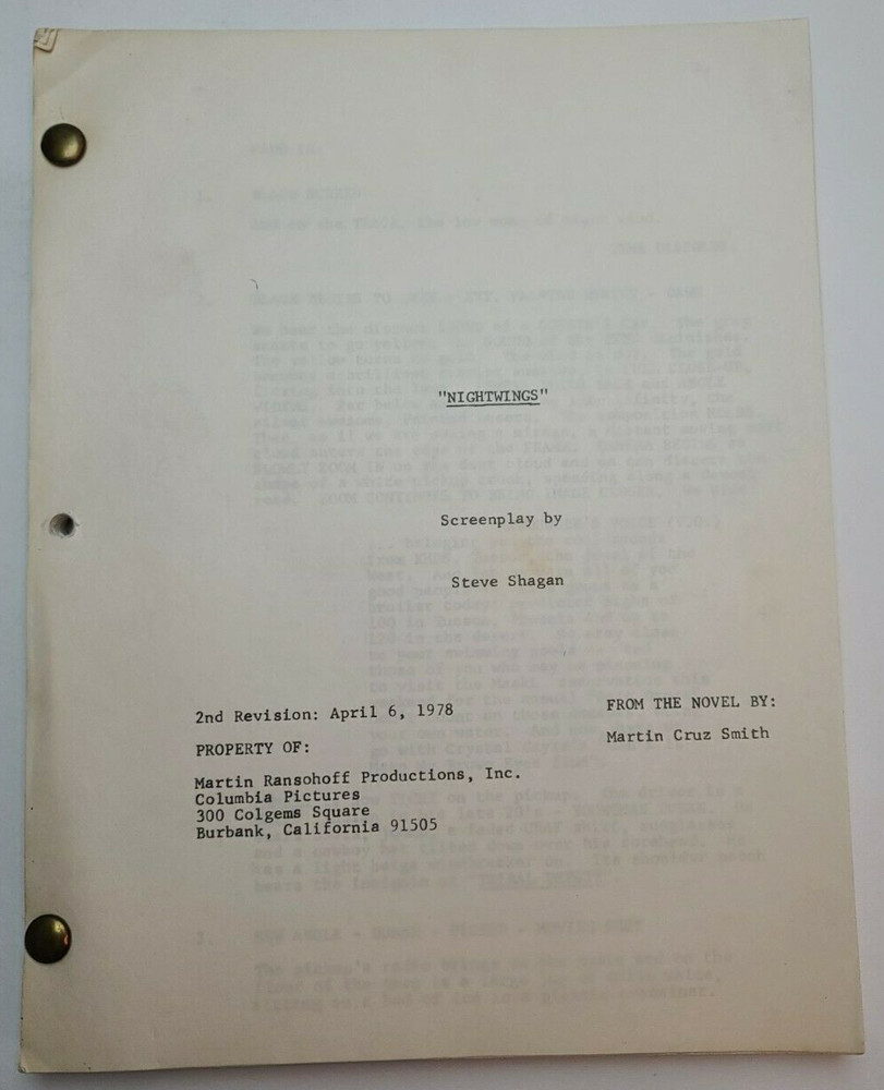 NIGHTWING / Steve Shagan 1978 Screenplay, Nick Mancuso killer bats plague Horror