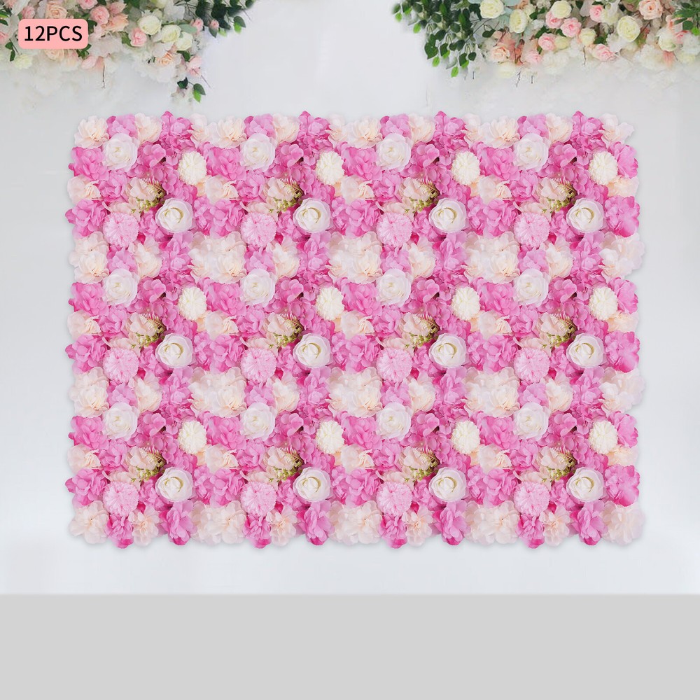 12PCS 15*15in Artificial 3D Flower Wall Panel Wedding Backdrop Wall Decor Pink