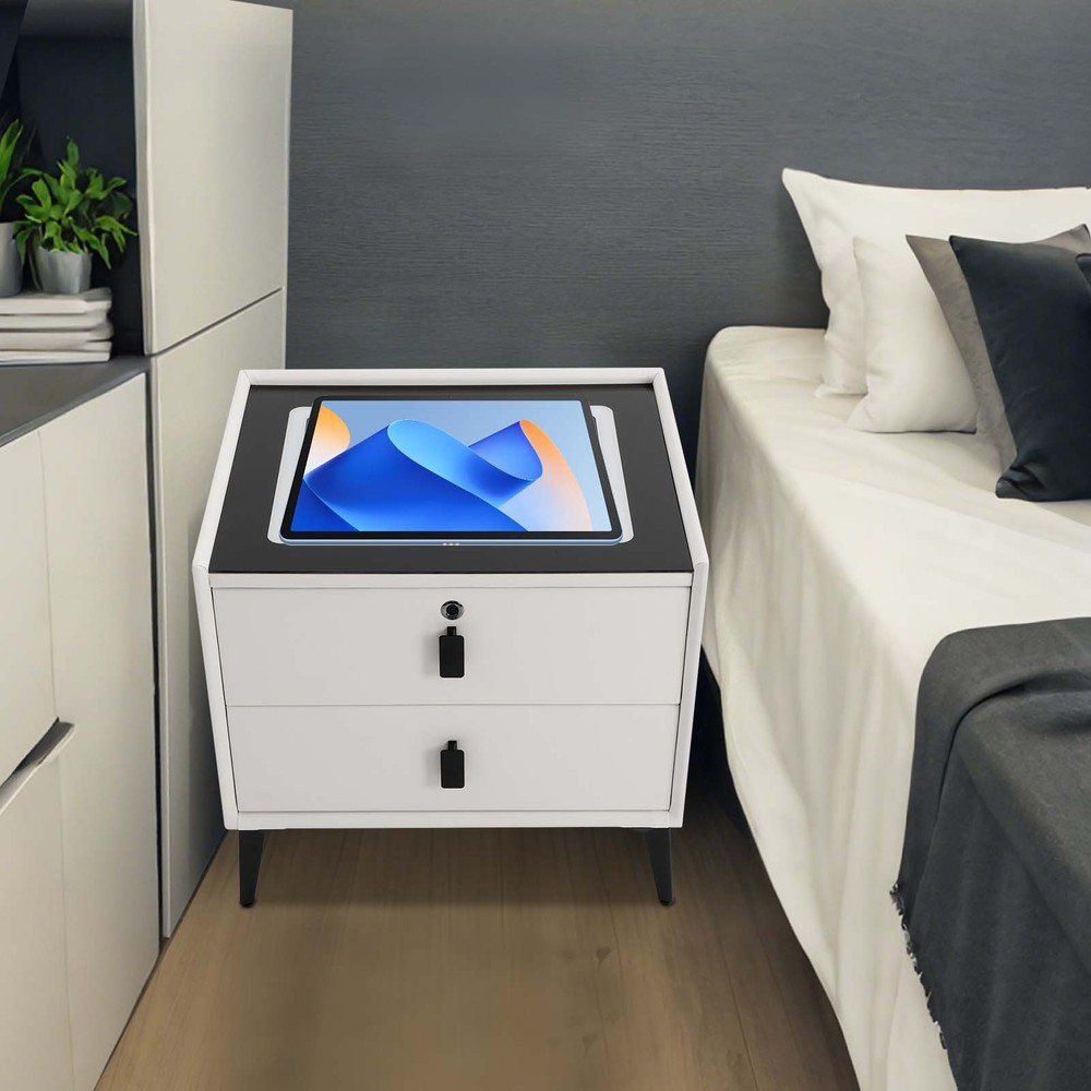 Smart Nightstand Bedside Table with Drawers Bluetooth Speaker Wireless Charging