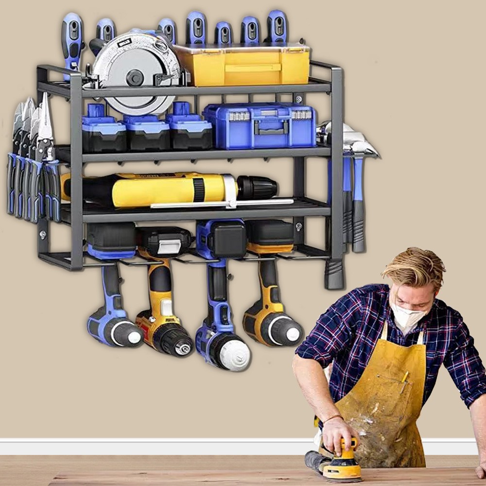 4-Layer Power Tool Organizer Wall Mounted Tool Rack for Cordless Drill Storage