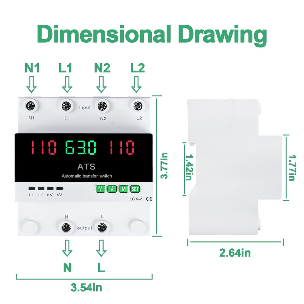 63A 110V Automatic/Manual Transfer Switch, L1 Priority Phase Selector, LED Di...