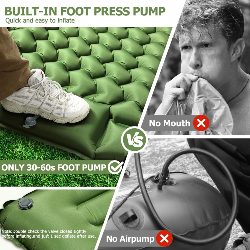 Sleeping Pad, Extra Thick & Ultralight Inflatable Sleeping Pad with Pillow, 3...