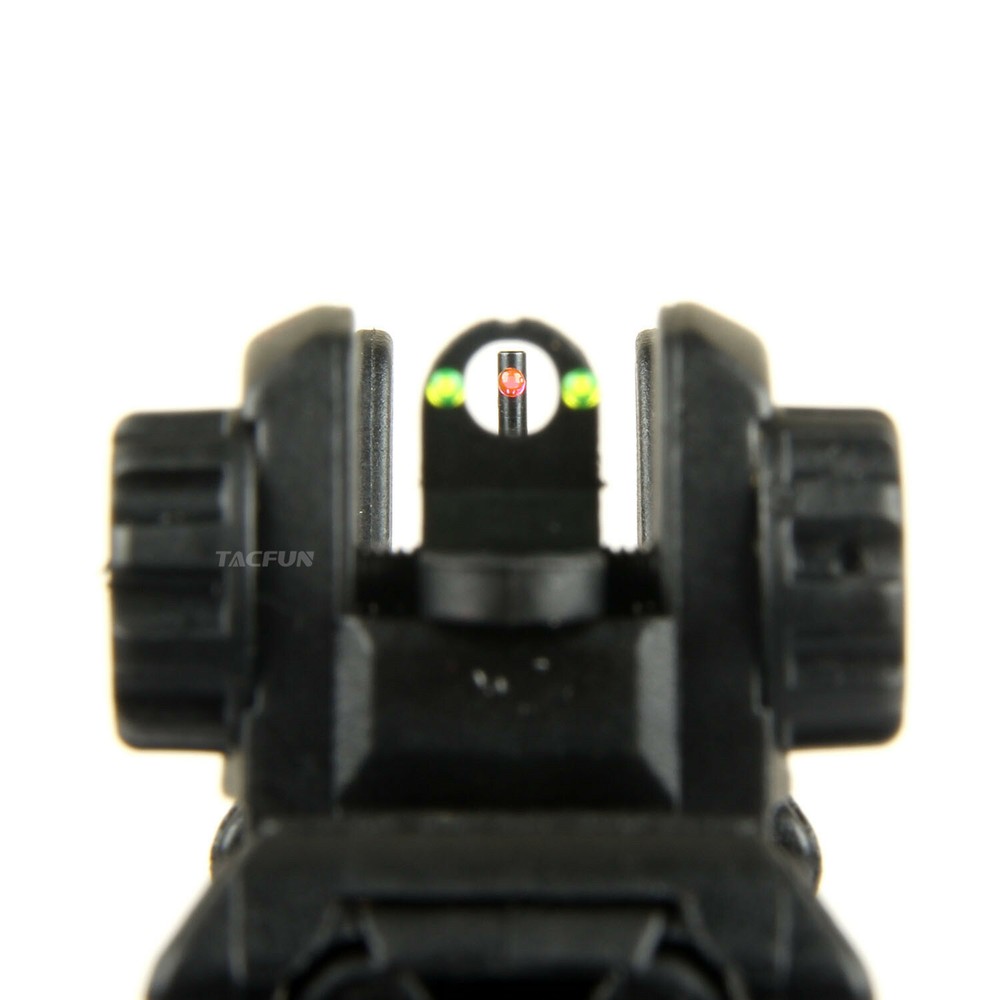 Fiber Optic Polymer Flip Up Folding Auto Deploy Front & Rear BUIS Back Up Sight