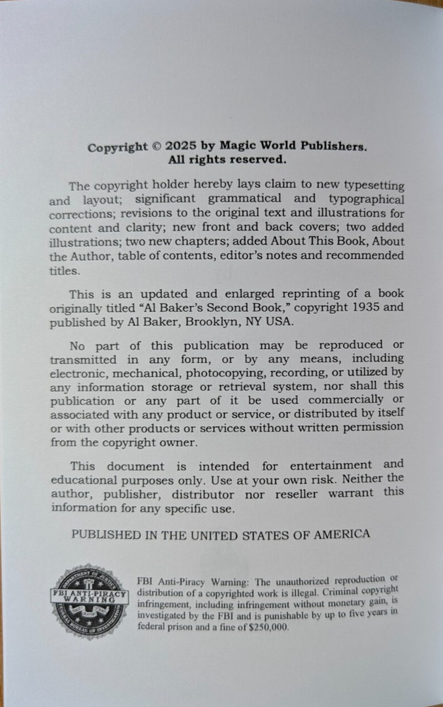 Book Two by Al Baker (More strong effects from this master magician)