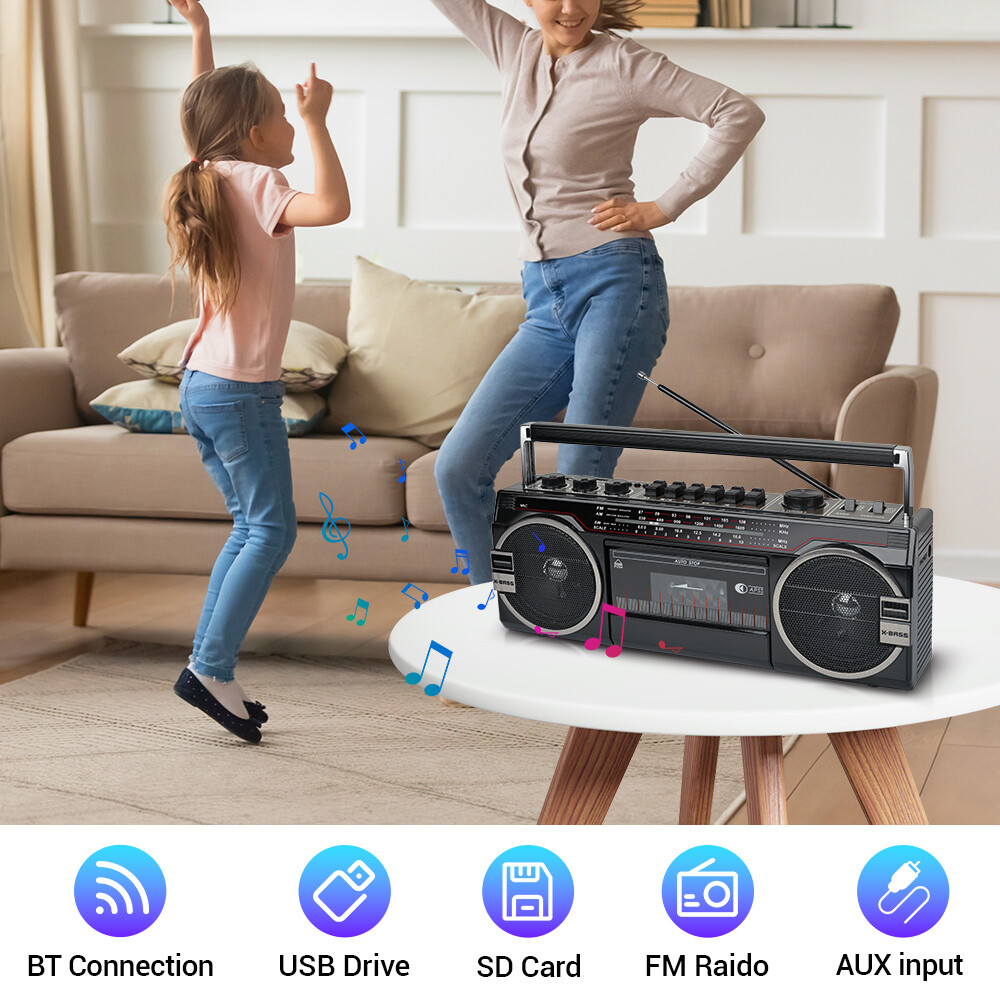 Portable Retro Cassette Player Bluetooth Connectivity Speaker AM/FM/SW, USB /SD