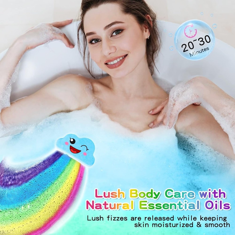 Rainbow Bath Bombs for Kids, Handmade 4 Pcs Kid Bath Bombs Gift Set, Easter Bask