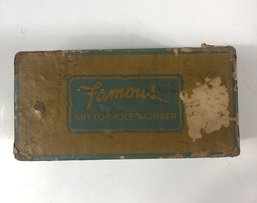 FAMOUS BUTTONHOLE WORKER ORIGINAL BOX With Instructions & Chisel Handle