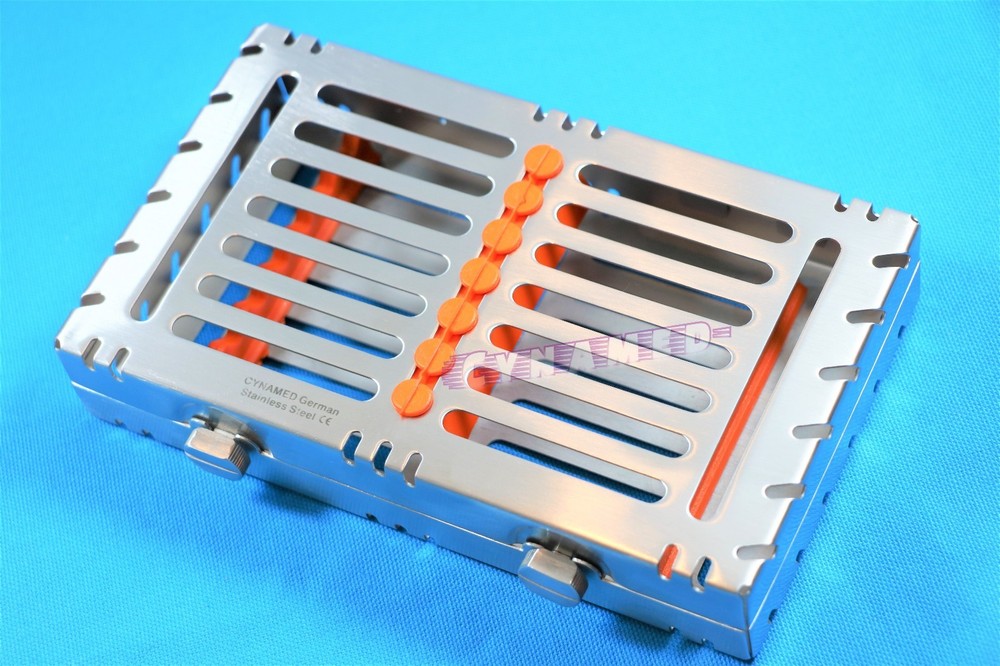 5EA GERMAN DETACHABLE STERILIZATION TRAYS WITH DOUBLE BUTTON FOR 7 INSTRUMENTS