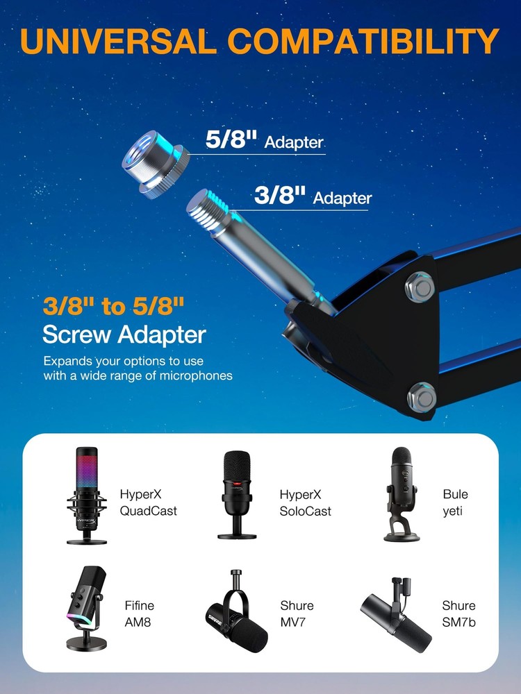 Adjustable Boom Arm for Hyperx Quadcast Microphone, Mic Scissor Stand