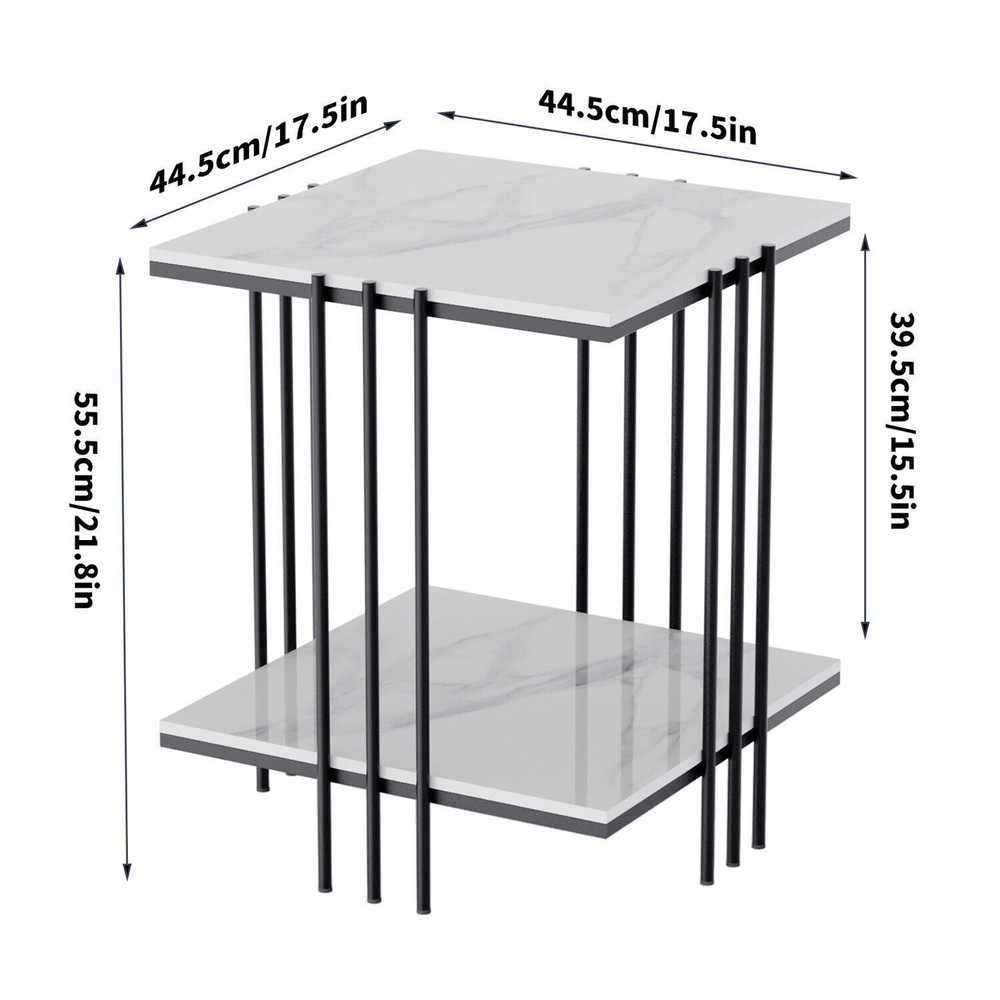 Solid Heavy Square Side End Tables Real Marble Top & Bottom Shelves Glod/ Black