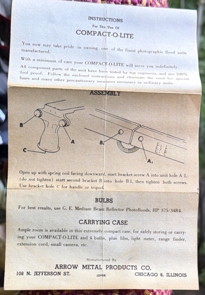 Arrow Compact-O-Lite Continuous Lighting Set Silver Carrying Case 4 Bulbs