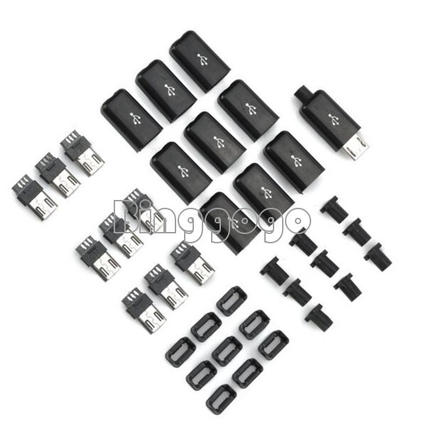 50pcs Micro USB Type B Male Plug Connector Kit with Plastic Cover DIY