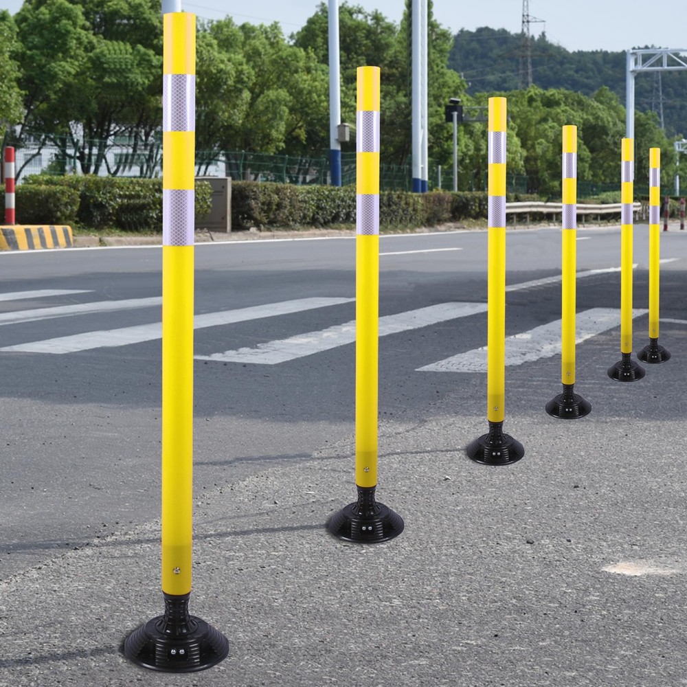 8 Pack 48 Inch Yellow Delineator Post Traffic Cones with Fixable Base