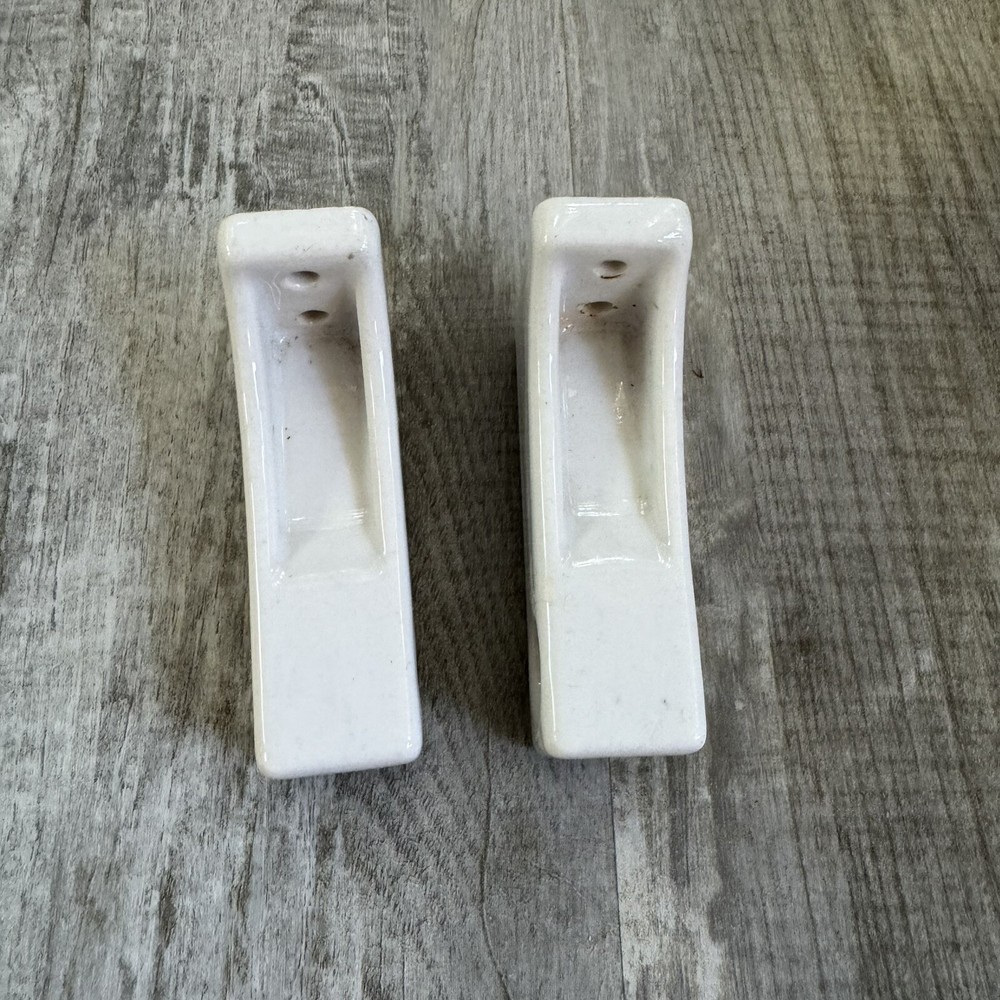 Vintage MCM Ceramic Toilet Paper Holders White Pair 2