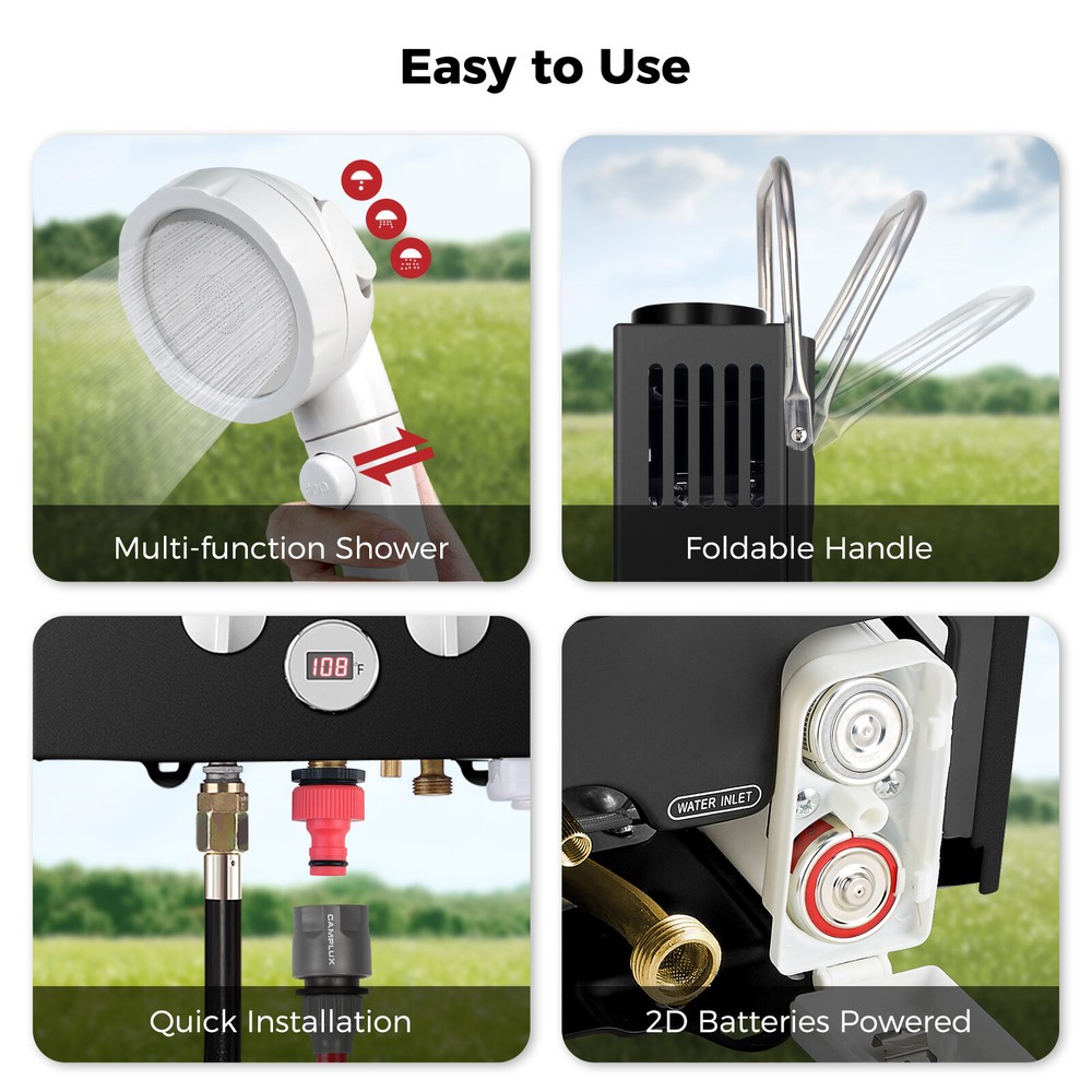 6L Portable Camplux Gas Water Heater 1.58 GPM Instant Hot Outdoor Shower Black
