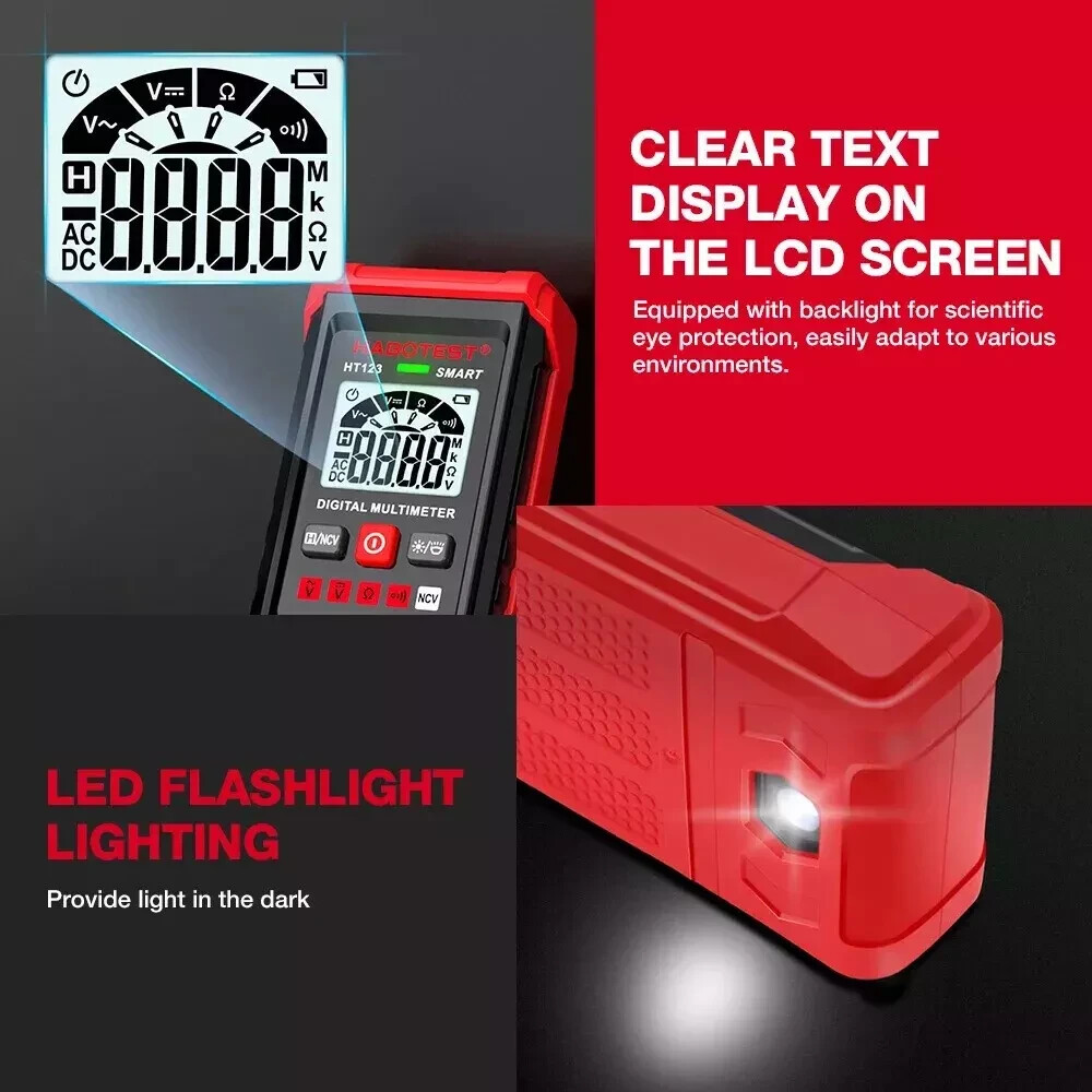 Digital Multimeter Voltmeter AC DC Volt Meter Ohmmeter Auto Range Tester w/Light