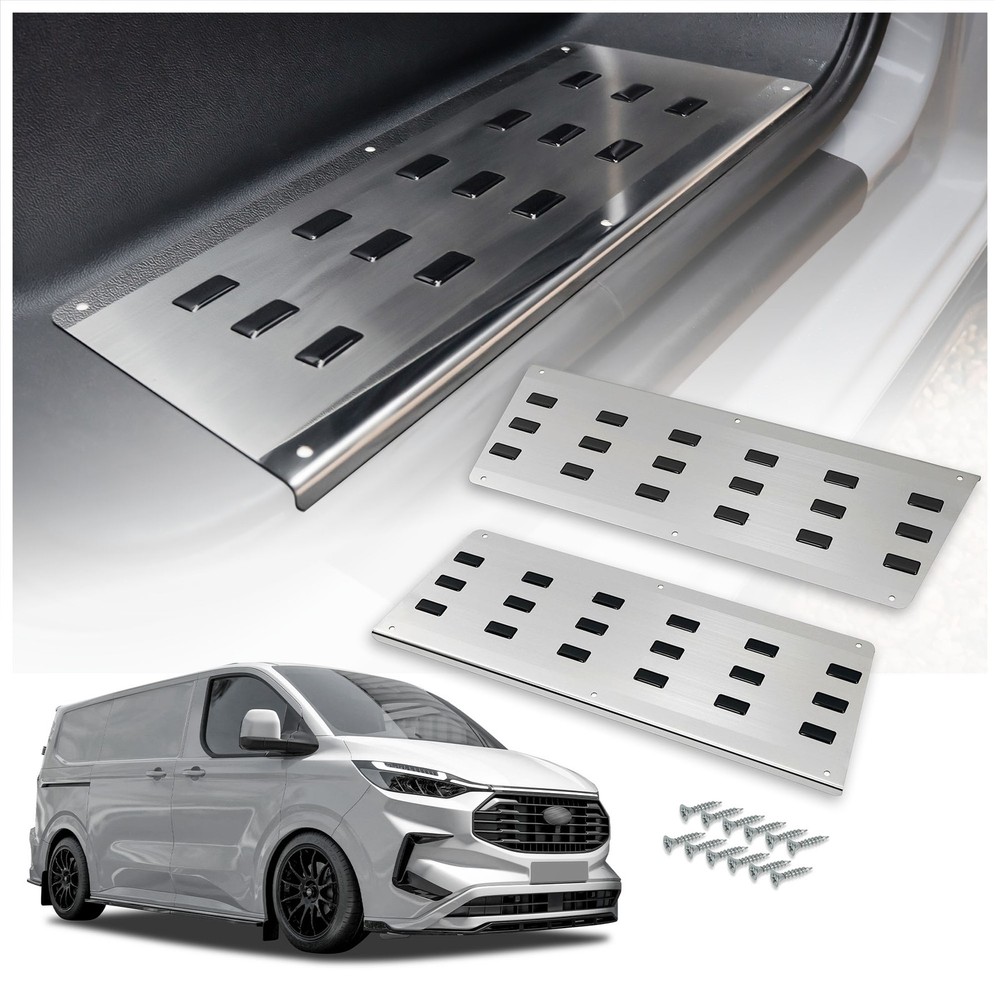 Front Interior Step Covers for Ford Transit Custom 2023 - Black | Silver
