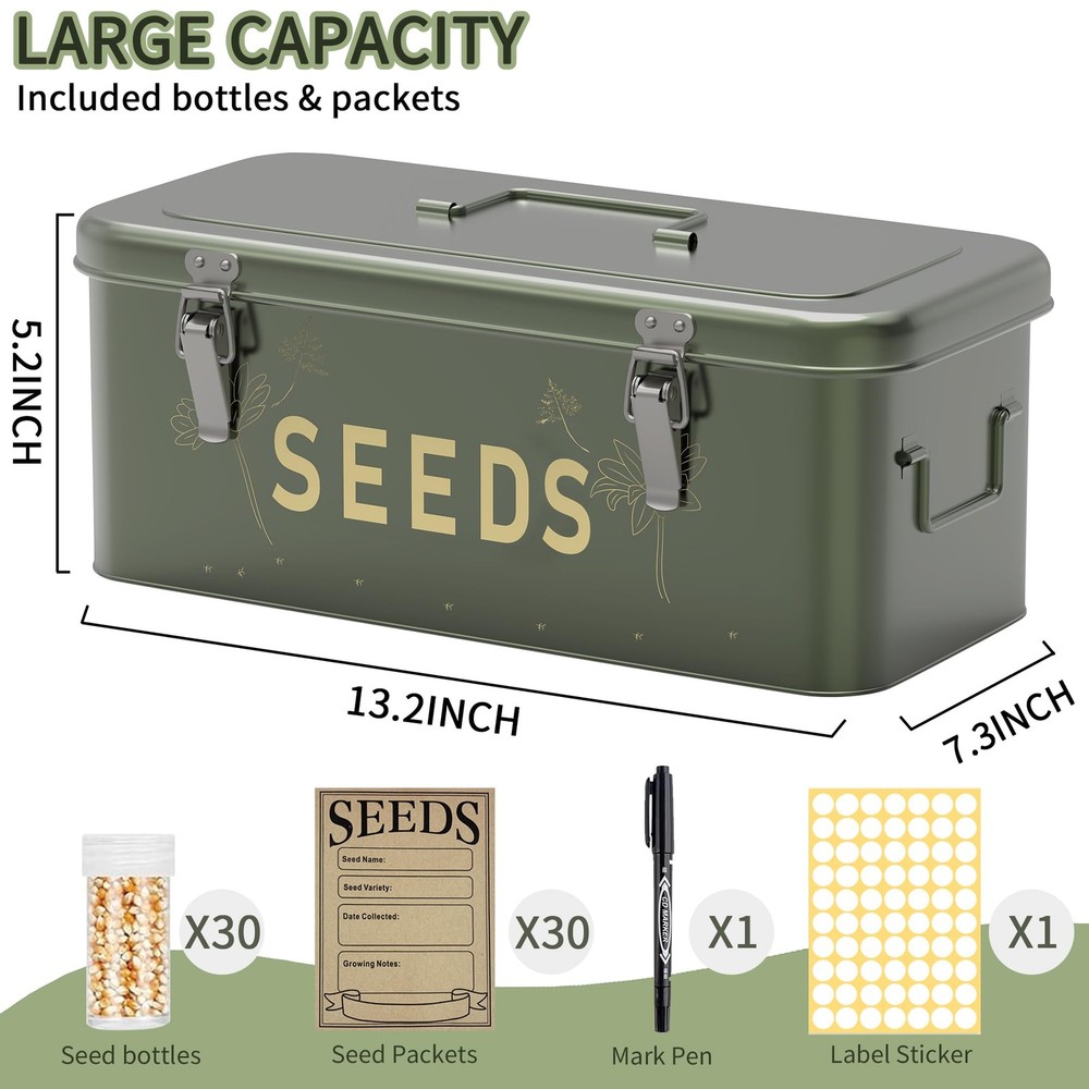 Metal Seed Storage Organizer 30 Bottles 4 Compartment Locking Box