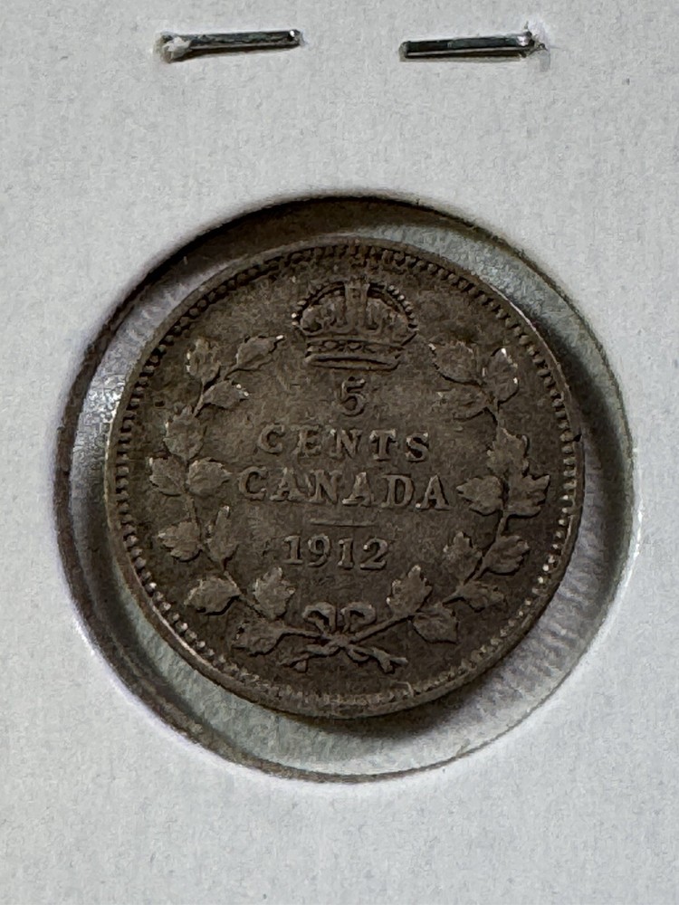 1912 Canada 5 Cents Small Silver Coin Cleaned