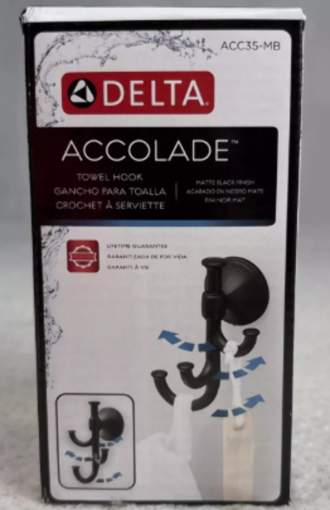 Accolade Expandable Multi-Purpose Towel Hook Bath Hardware Accessory in Matte Bl