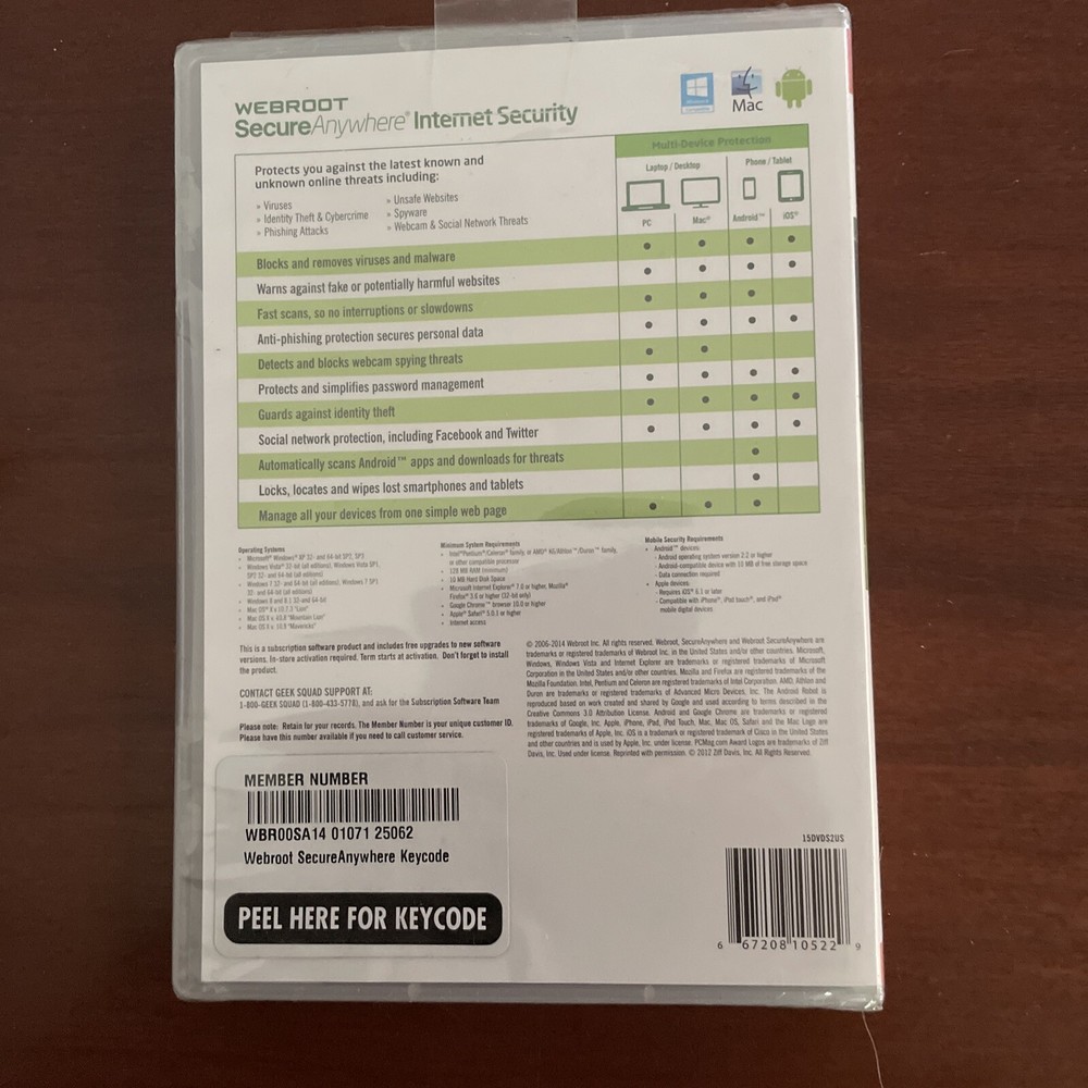 New Webroot SecureAnywhere Internet Security & Antivirus Windows & Mac 3 Devices