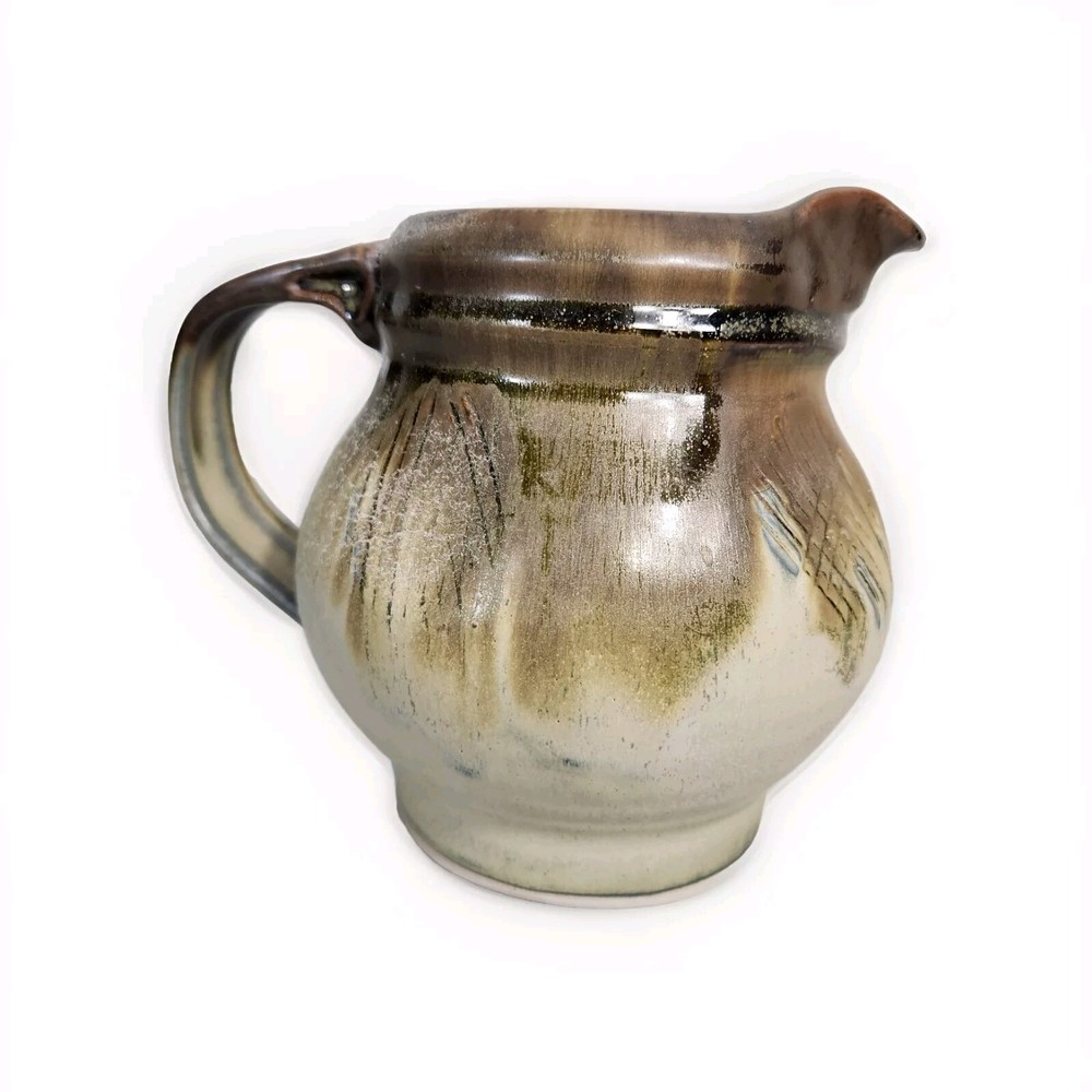 Artisan Studio Handmade Stoneware Pottery Brutalist Signed Pitcher