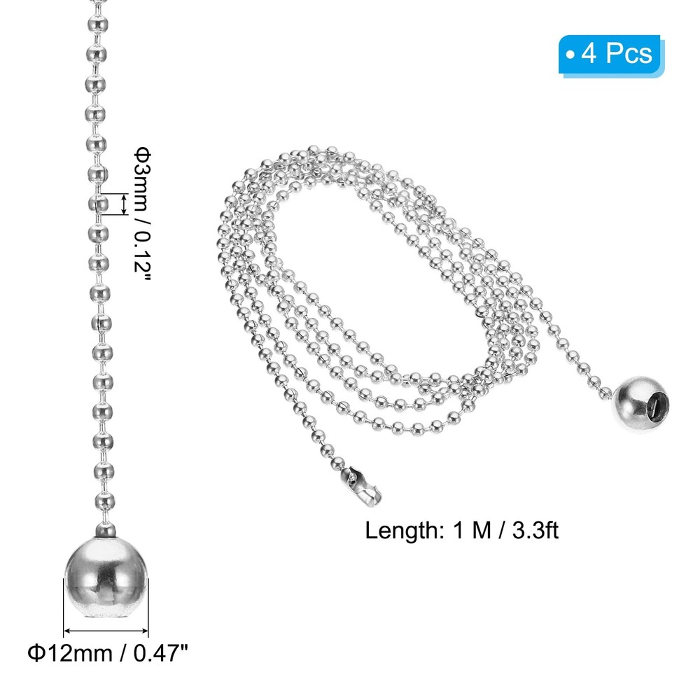 1M 3.3ft Ceiling Fan Pull Chain, 4 Pcs Beaded Pulls Cord Extender Ball Pendan...
