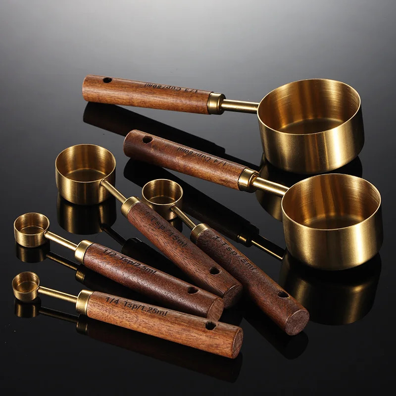 Stainless Steel Measuring Spoons Wooden Handle Kitchen Baking Set