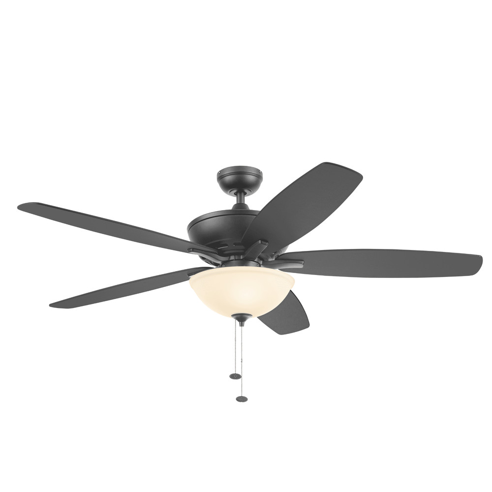 60" Black Ceiling Fan with Light, 5 Blades, Reverse Airflow, Pull Chain Control