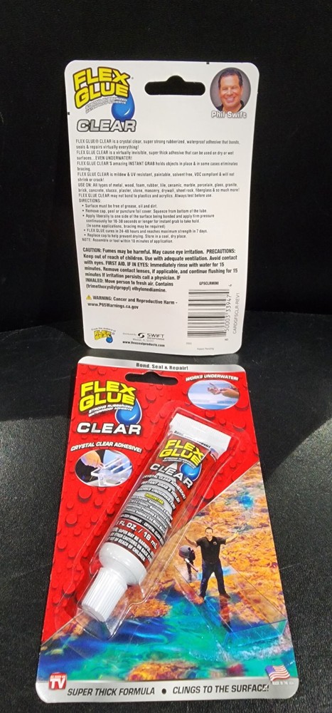 Flex Glue Mini Clear Super Strong Rubberized Waterproof Adhesive 0.75oz 2 packs