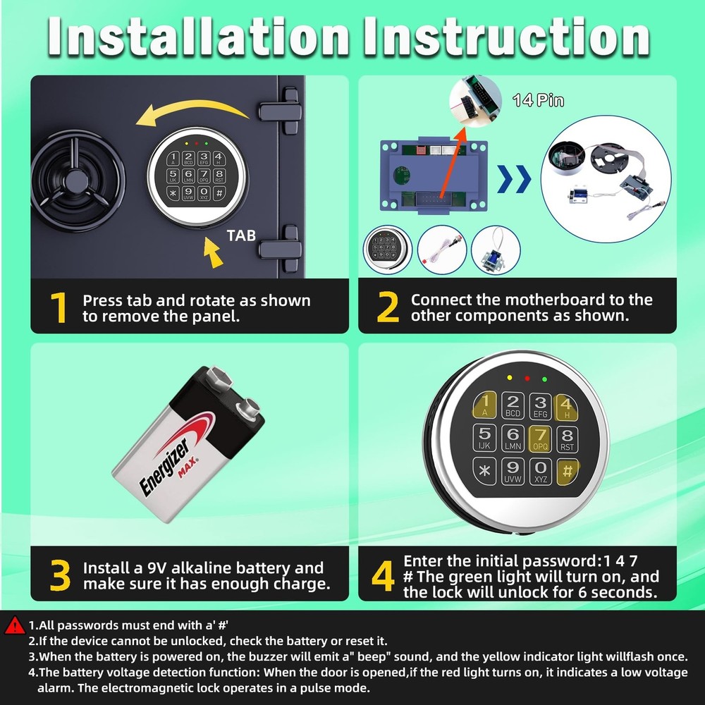 Gun Safe Lock Replacement with Solenoid Lock High Security Chrome Digital Key...