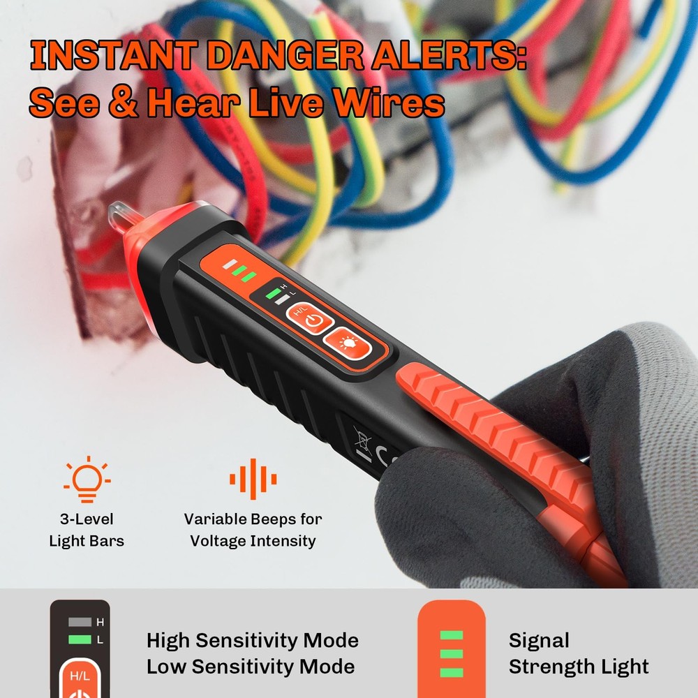 Non Contact Voltage Tester Pen AC Detector Orange for Electrical Testing