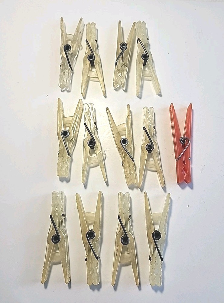 13 Vintage Clear Plastic Clothes Pins Lot  Sturdy Spring -ee