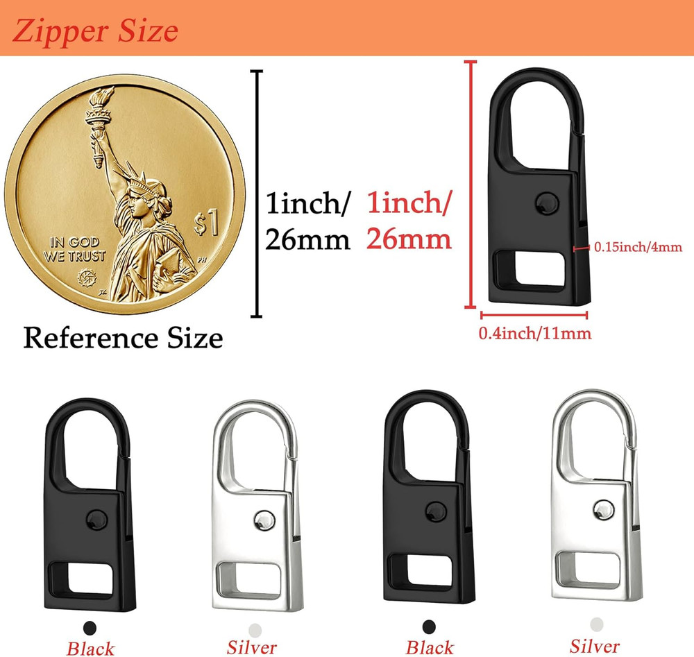 8 Pcs Zipper Pull Replacement Tabs Metal Detachable Zipper Pulls for Bags Jacket