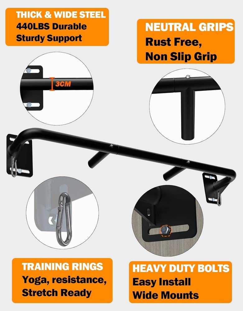 Fitarc Joist Mount Pull Up Bar Wall Mounted Chin Up Bar