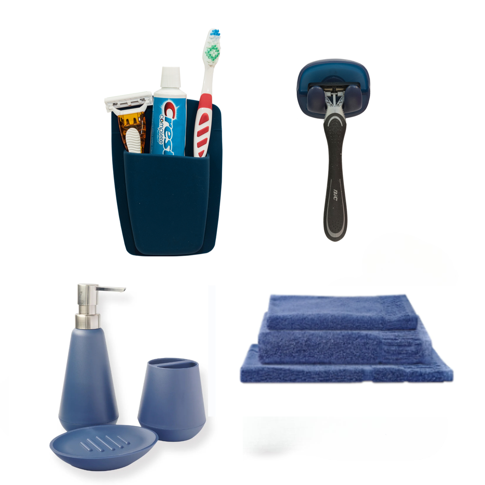 Sttelli 8-Piece Bathroom Essentials Bundle - Navy