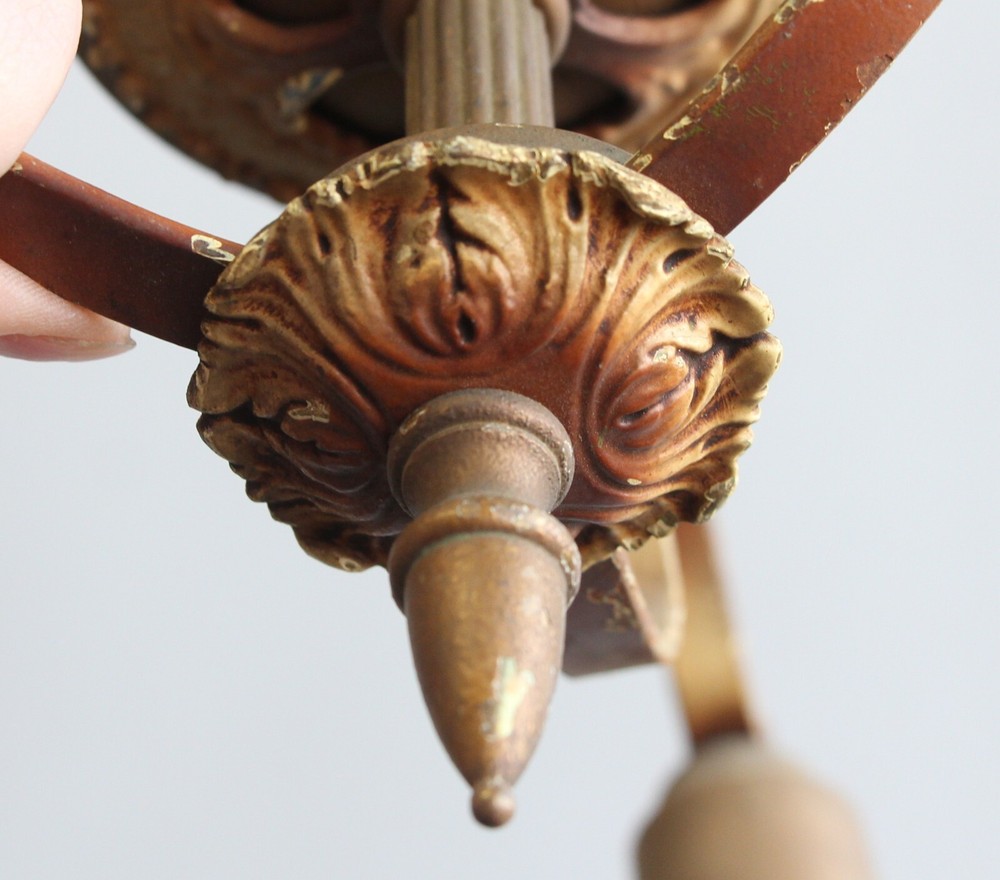 1940s Brass 3 Arm Down Light Chandelier