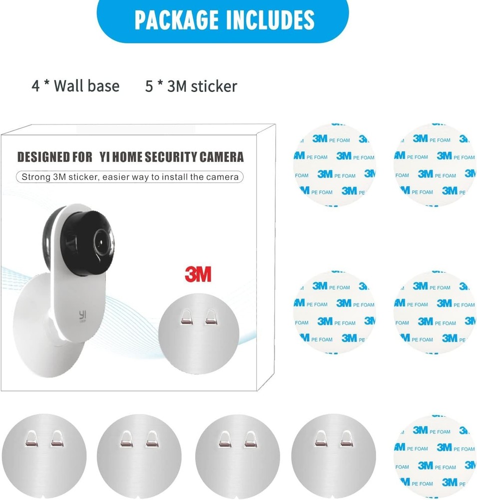 Secure 4 Pack Wall Mount for Yi Home Security Camera - Adhesive, Hassle-Free