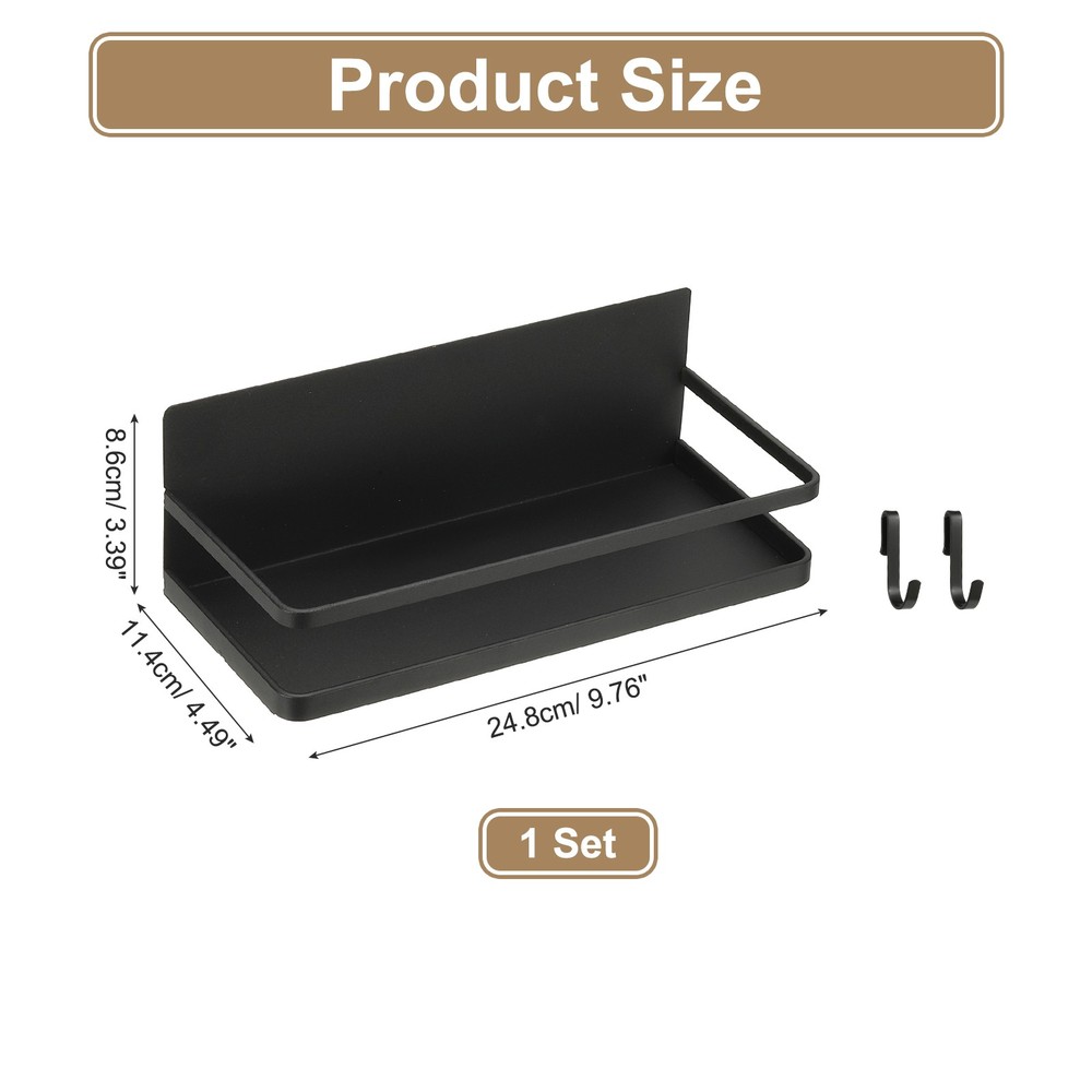 1 Pack Magnetic Spice Rack for Refrigerator with 2 Removable Hooks, Black
