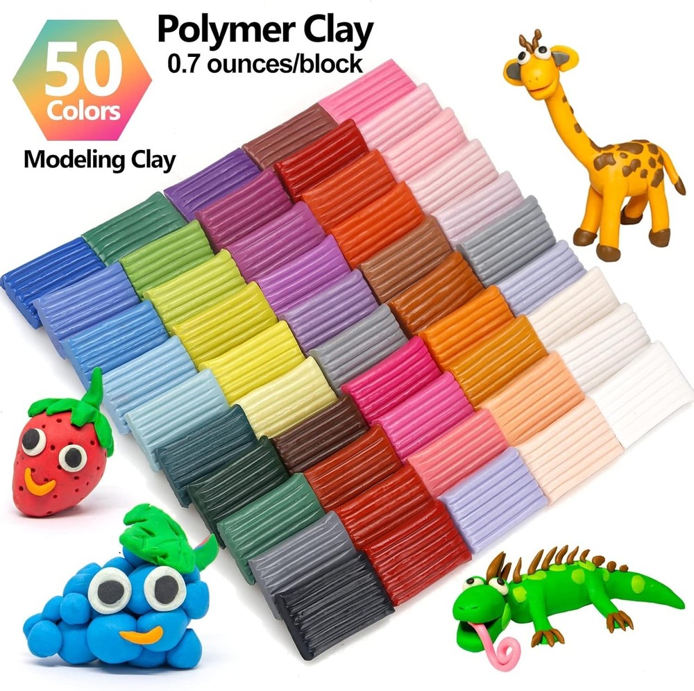 50-Color Polymer Clay Starter Kit with Sculpting Tools & Instructions