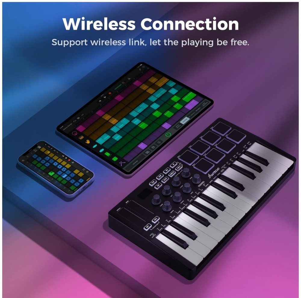 Asmuse Wireless MIDI keyboard, 25 Keys USB MIDI Controller Keyboard with...
