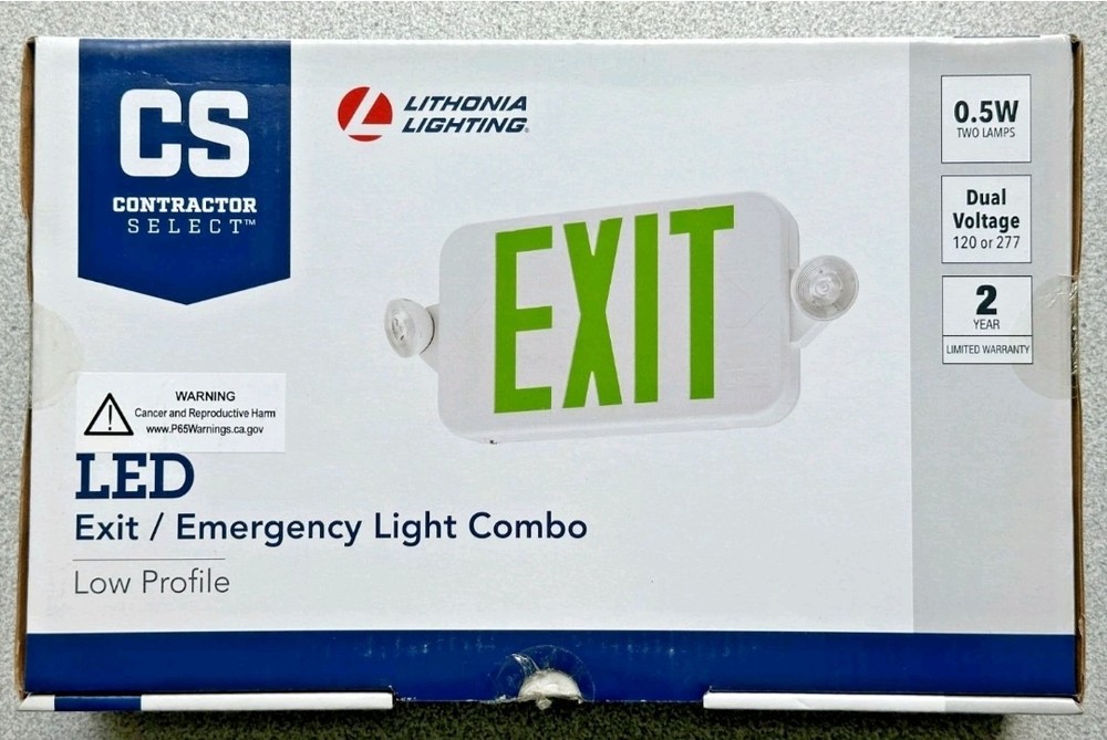 NEW Lithonia Lighting ECC G M6 LED Emergency Exit Sign with LED Lights Combo