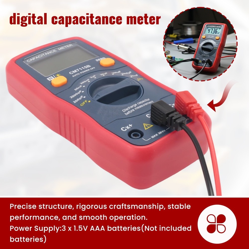 CM7115B Capacitance Meter Digital Multimeter LCD Display Measuring Tool, CM-6310