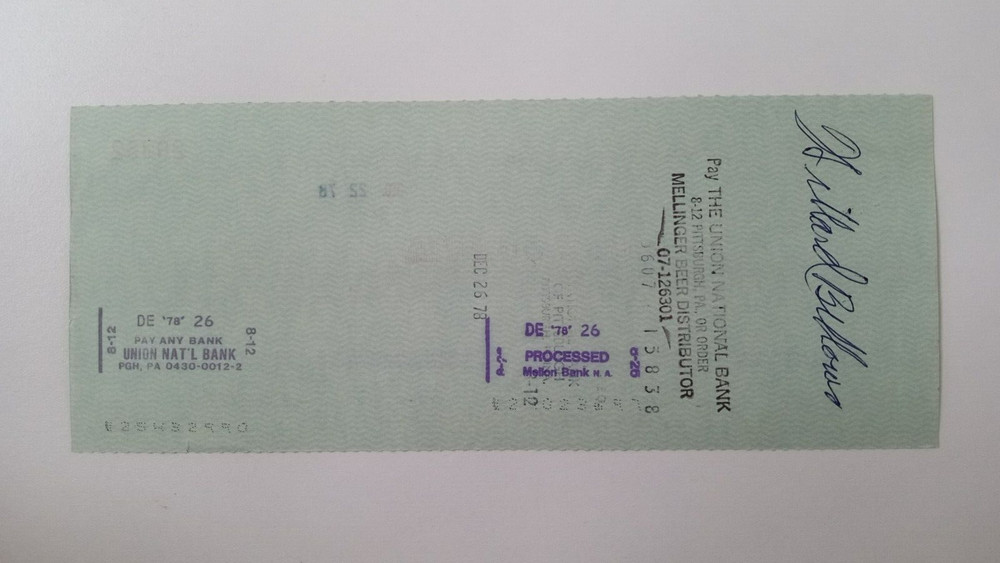 Willard Bellows: 1978 Pittsburgh Pirates Expense Check