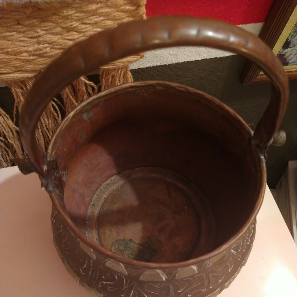 VINTAGE TURKISH HANDCRAFTED COPPER POT/KETTLE CAULDRON FIREPLACE RUSTIC