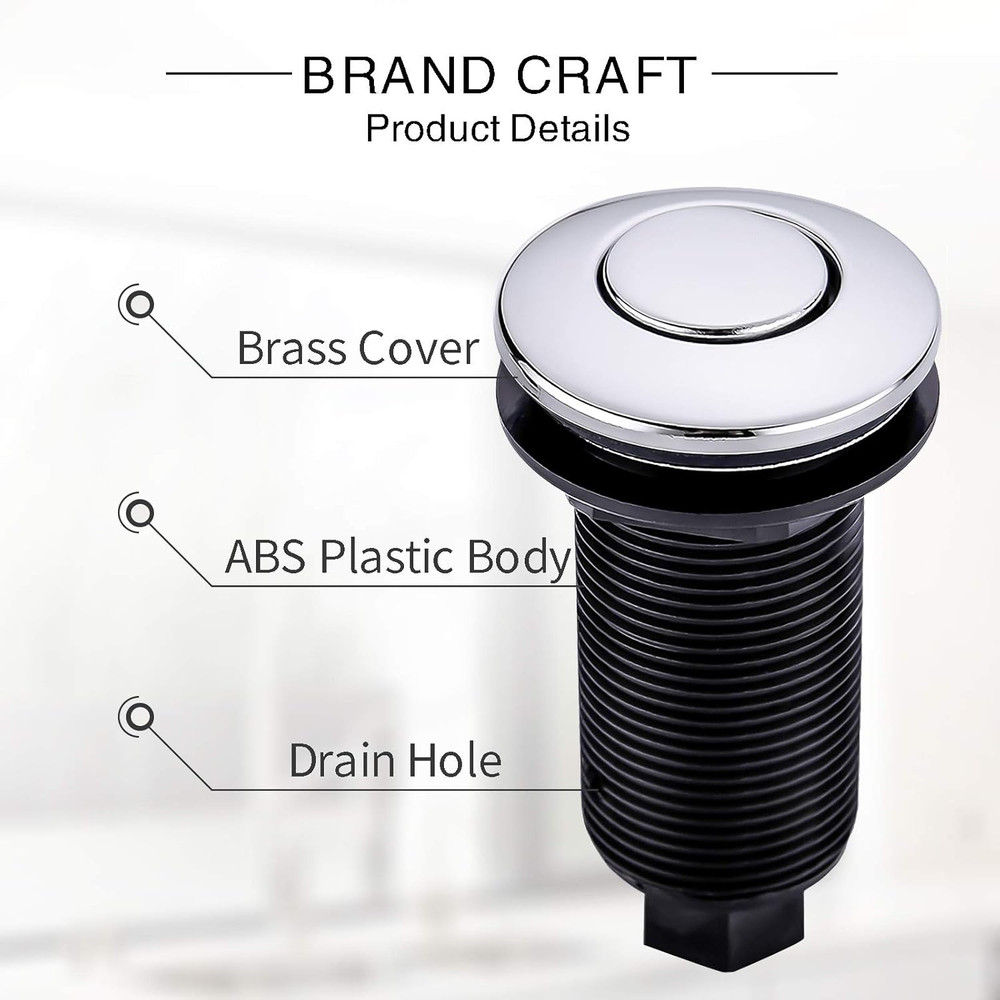 Garbage Disposal Air Switch Kit with Long Button, Chrome (Brass Cover)