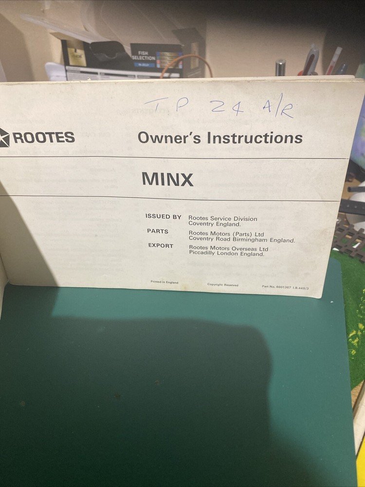 Rootes Hillman Minx Owners Instructions Book Manual