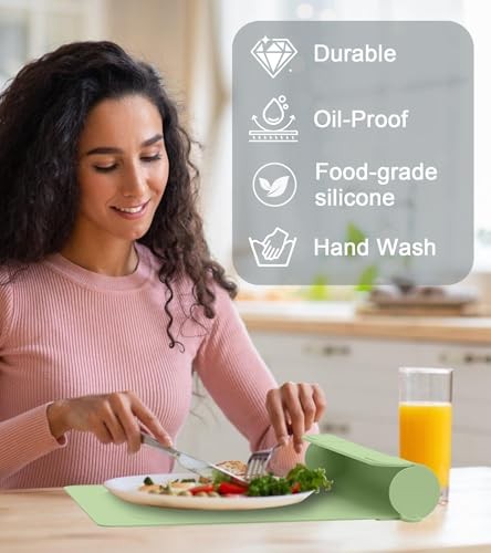 Tableware Silicone Portable Box, Silverware Silicone Storage mat Green